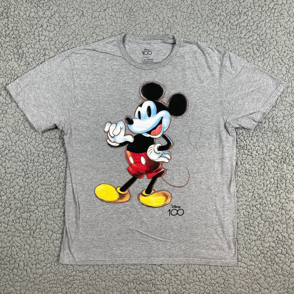 Disney Mickey Mouse Shirt Large Gray 100 Years Short Sleeve Crew Neck